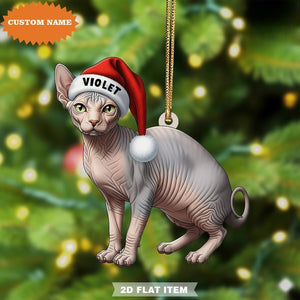 Personalized Sphynx Cat Ornament 2D Flat Ornament, Xmas Decor, Pet Memorial Gift, Custom Christmas Cat Breed Ornament