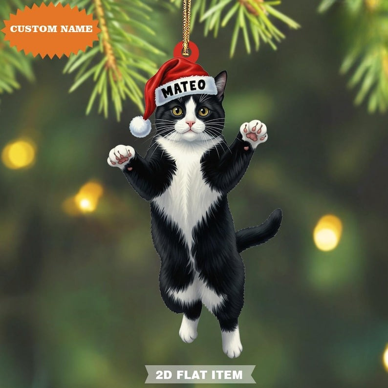 Personalized Tuxedo Cat Ornament 2D Flat Ornament, Tuxedo Cat Ornament, Xmas Tree Decor, Christmas Tree Hanging, Gift For Mom