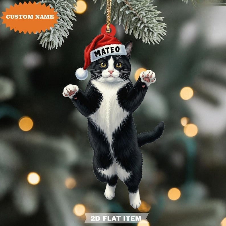 Personalized Tuxedo Cat Ornament 2D Flat Ornament, Tuxedo Cat Ornament, Xmas Tree Decor, Christmas Tree Hanging, Gift For Mom