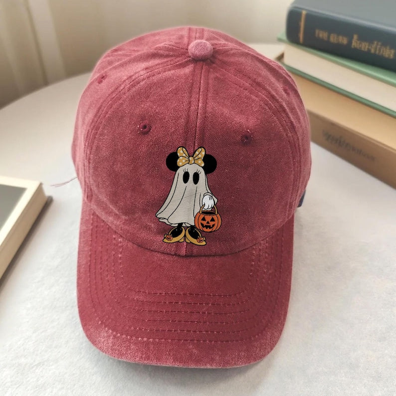 Retro Halloween Couple Embroidered Cap, Halloween Ghost Cap, Trip 2025, Halloween Hat, Mickey Minnie Ghost Hat