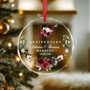 Ruby 40th Anniversary Ornament: Personalized Glass Keepsake