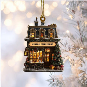 Personalized Coffee Shop Ornament 2025 Custom Cafe Name Christmas Tree Decoration Holiday Gift for Barista, Coffee Lovers