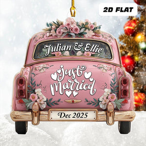 Personalized Name Just Married Car Ornament, Custom Christmas Married Ornament, Married Couple Xmas Ornament, Newlywed Gift For Couple