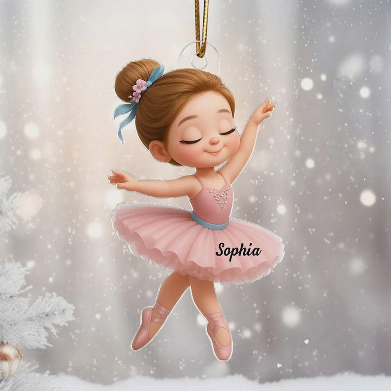 Ballerina Girl Personalized Acrylic Christmas Ornament: Custom Dance Gift