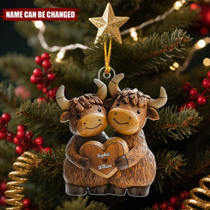Highland Cowl Couple Personalized Acrylic Ornament, Christmas Gift for Couples, Custom Name Keepsake Decoration