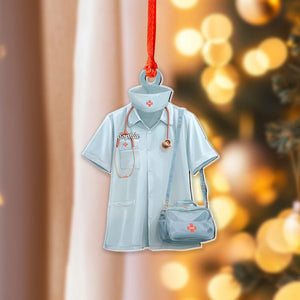 Personalized Nurse Scrubs Ornament, Custom Shape Christmas Decoration with Name and Medical Bag, Healthcare Worker Gift, Holiday Keepsake
