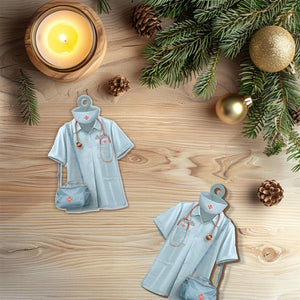 Personalized Nurse Scrubs Ornament, Custom Shape Christmas Decoration with Name and Medical Bag, Healthcare Worker Gift, Holiday Keepsake