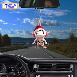 Custom Name Axolotl Salamander With Santa Hat Christmas Lights Ornament, Christmas Tree Hanging Decor, Christmas Ornament, Flat 2D Ornament