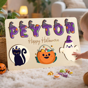 Custom Halloween Baby Wooden Name Puzzle,Baby Toddler Halloween Toy,Toddler Montessori Toys,First Halloween Gift,Toddler Halloween Keepsake
