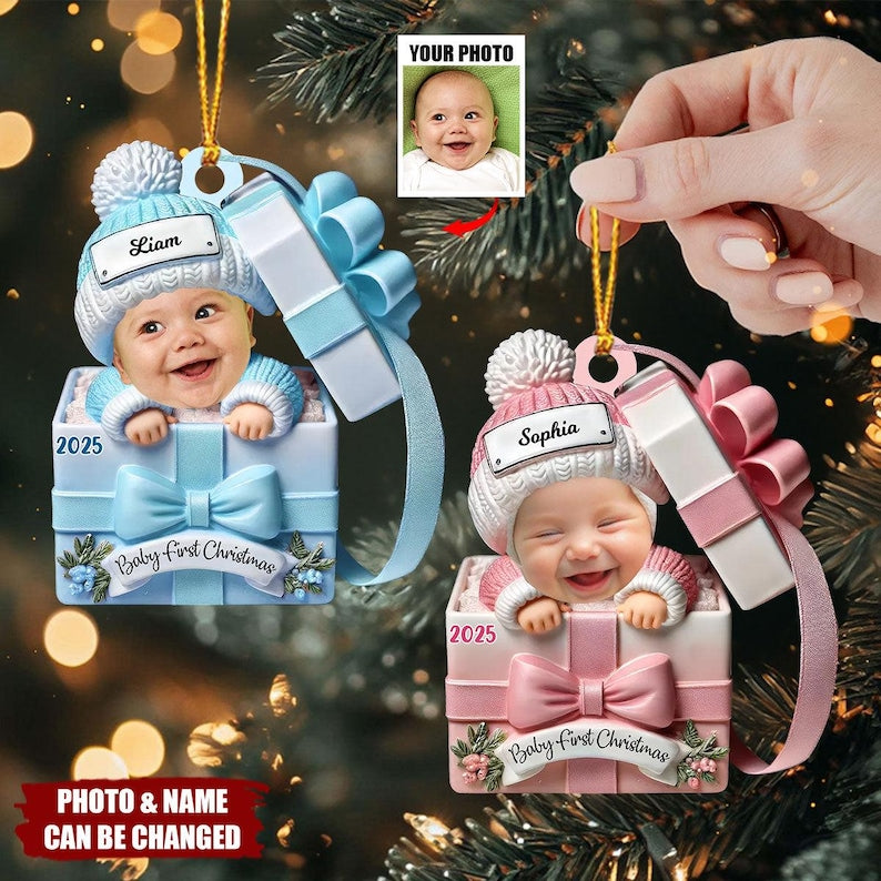 Custom Baby First Christmas Ornament, Personalized Face Baby Ornament, Custom Baby Photo Ornament, New Baby Photo Ornament, Newborn Gifts