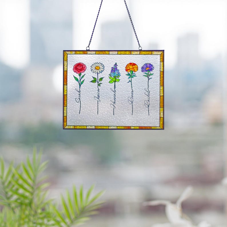 Custom Family Birth Flower Bouquet Acrylic Gift Personalized Birth Month Flowers