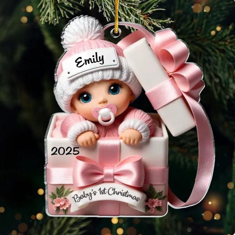 Personalized Acrylic Baby's First Christmas Ornament: New Parent Gift