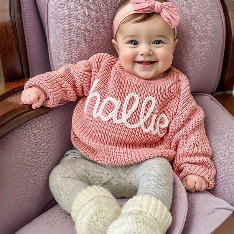 Personalized Baby Sweater with Name, Custom Name Knit Jumper, Baby Girl Boy Cardigan, Hand Embroidered Toddler Sweater, First Birthday Gift