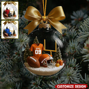 Personalized American Football Christmas 2D Flat Ornament, Custom Football Shoulder Pads And Helmet Acrylic Ornament, Gift For Football Lover