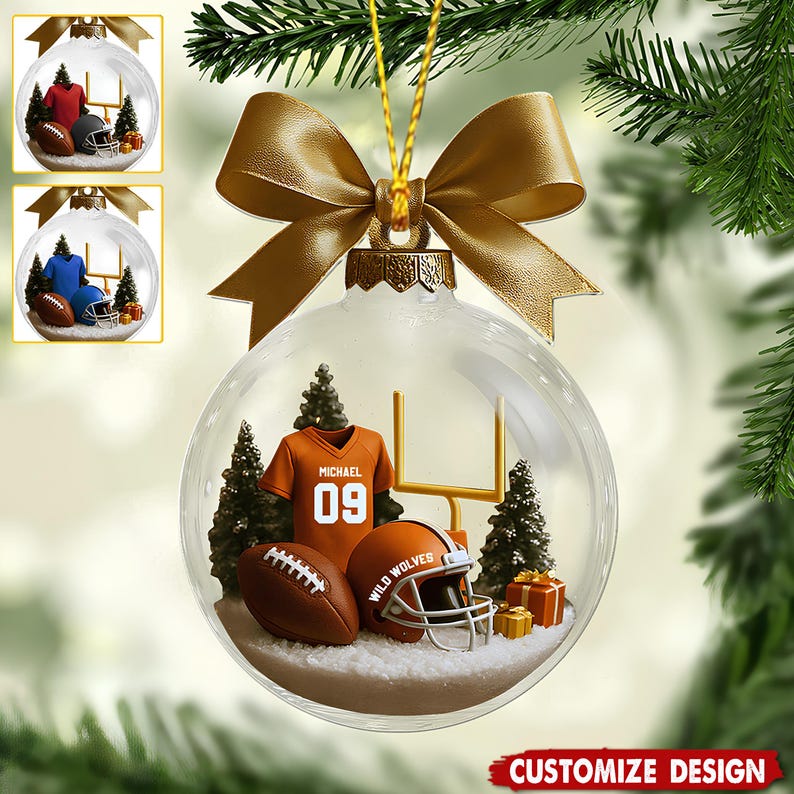 Personalized American Football Christmas 2D Flat Ornament, Custom Football Shoulder Pads And Helmet Acrylic Ornament, Gift For Football Lover