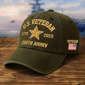 Embroidered Veteran Hats - 250th Anniv Military Cap, Embroidered Patch Design, Adjustable Baseball Cap, Father's Day Gift, Vets Gifts