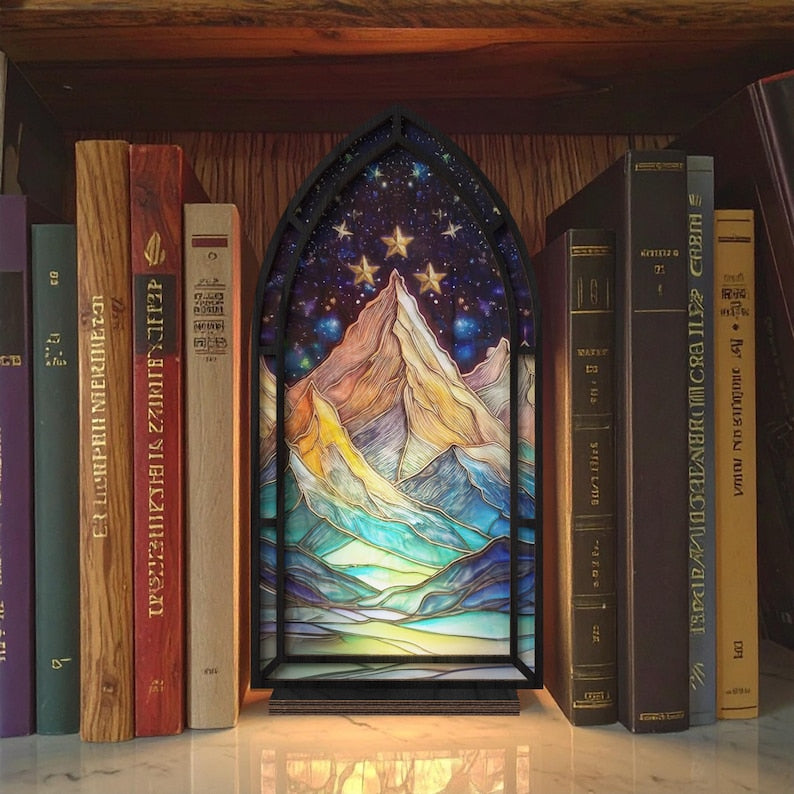 Fantasy Book Nook for Bookaholic, Stained Glass Candle Holder, Fantasy Book Lover & Reader Gift, Bookshelf Decor, Library Decor,Bookish Gift