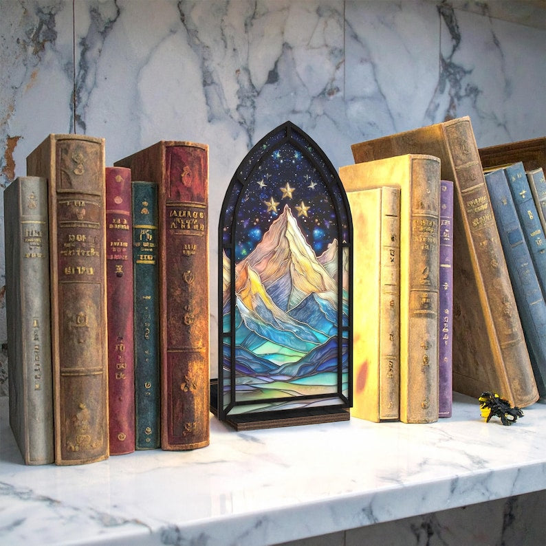 Fantasy Book Nook for Bookaholic, Stained Glass Candle Holder, Fantasy Book Lover & Reader Gift, Bookshelf Decor, Library Decor,Bookish Gift