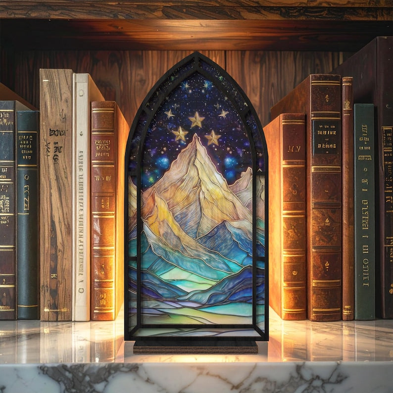 Fantasy Book Nook for Bookaholic, Stained Glass Candle Holder, Fantasy Book Lover & Reader Gift, Bookshelf Decor, Library Decor,Bookish Gift