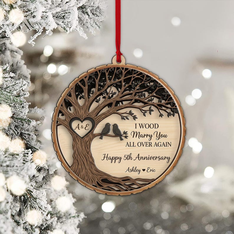 Personalized Anniversary Ornament: Wooden Couple's Keepsake