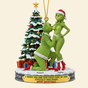 Personalized Naughty Couple Green Monster Ornament, Merry Grinchmas, Funny Christmas Gift For Couple, I Adore You, Christmas Decorations