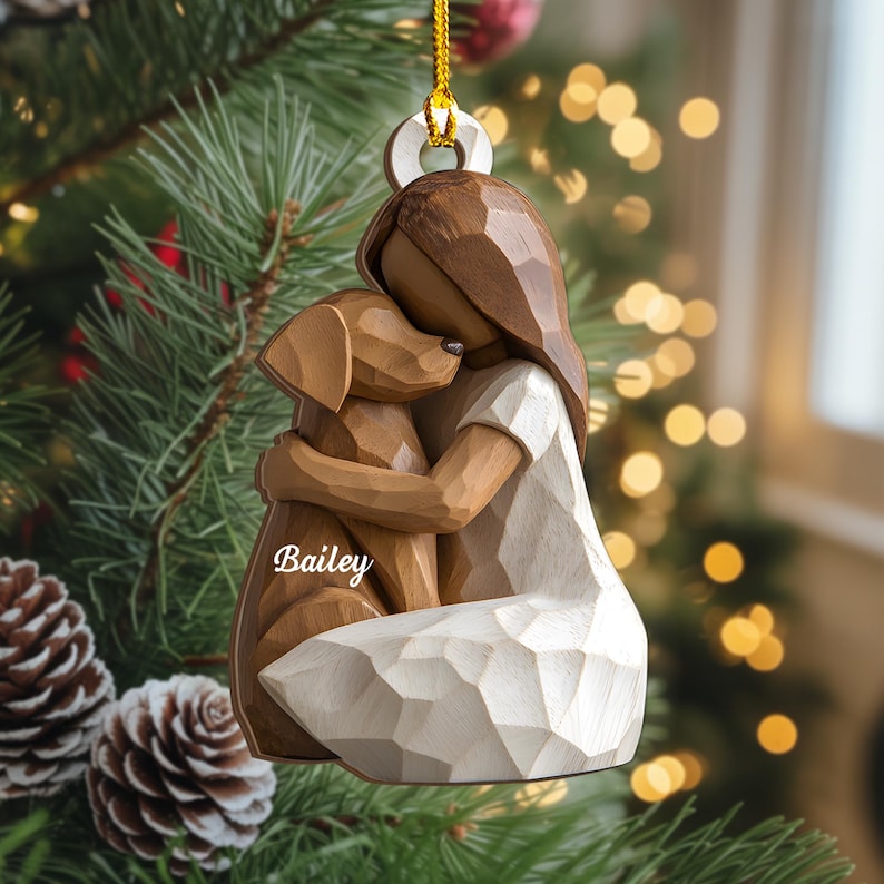 Personalized Dog Memorial Ornament Girl with Dogs Keepsake