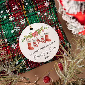 Our First Christmas As A Four, Baby First Christmas Tree Ornament with Pet, First Christmas as a Family of 4, Ceramic Bauble Keepsake Gift