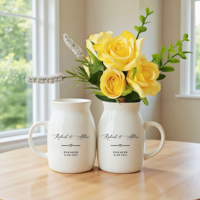 Personalized Engagement Gift, Custom Engaged Flower Vase, New Engaged Couple Gift, Engagement Gifts, Engagement Gift For Couple