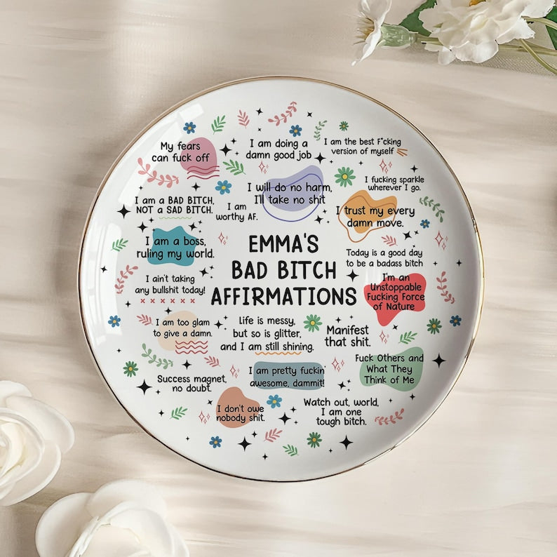 Personalized Ceramic Jewelry Dish: Swear Affirmations, Funny Gift