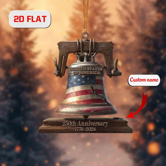 Liberty Bell USA 250th Anniversary Ornament 2026, Custom Name Patriotic Christmas Decoration, American Independence Holiday Keepsake