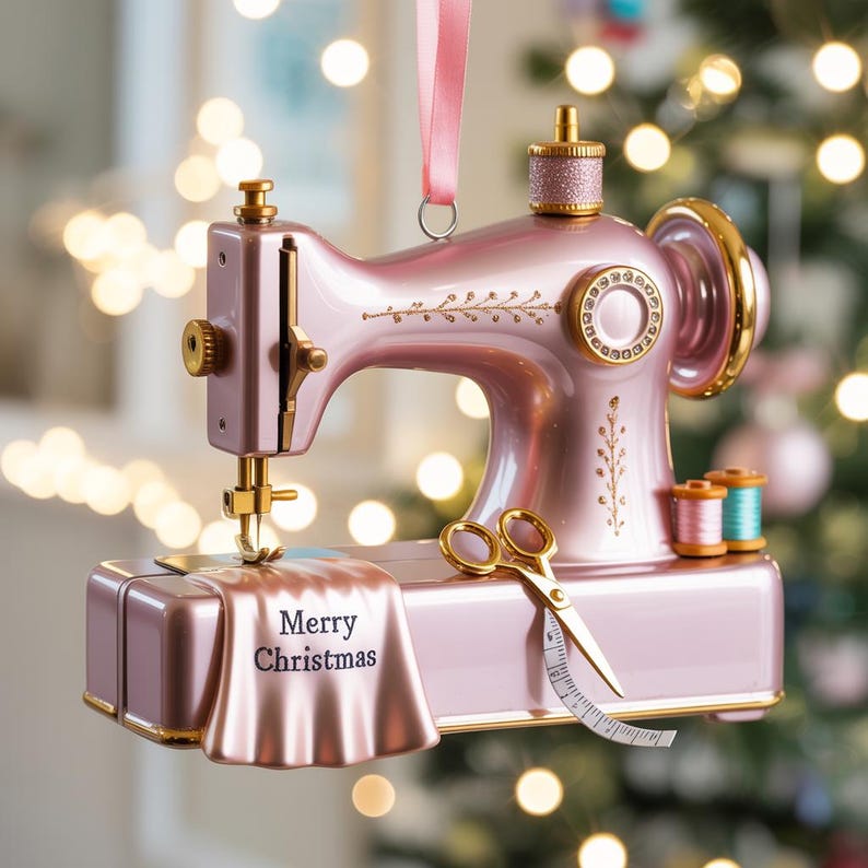 Custom Sewing Machine Christmas Ornament, Tree Hanging Decor, Flat 2D Acrylic, Gift for Seamstress Tailor Quilter Sewer, Christmas Keepsake