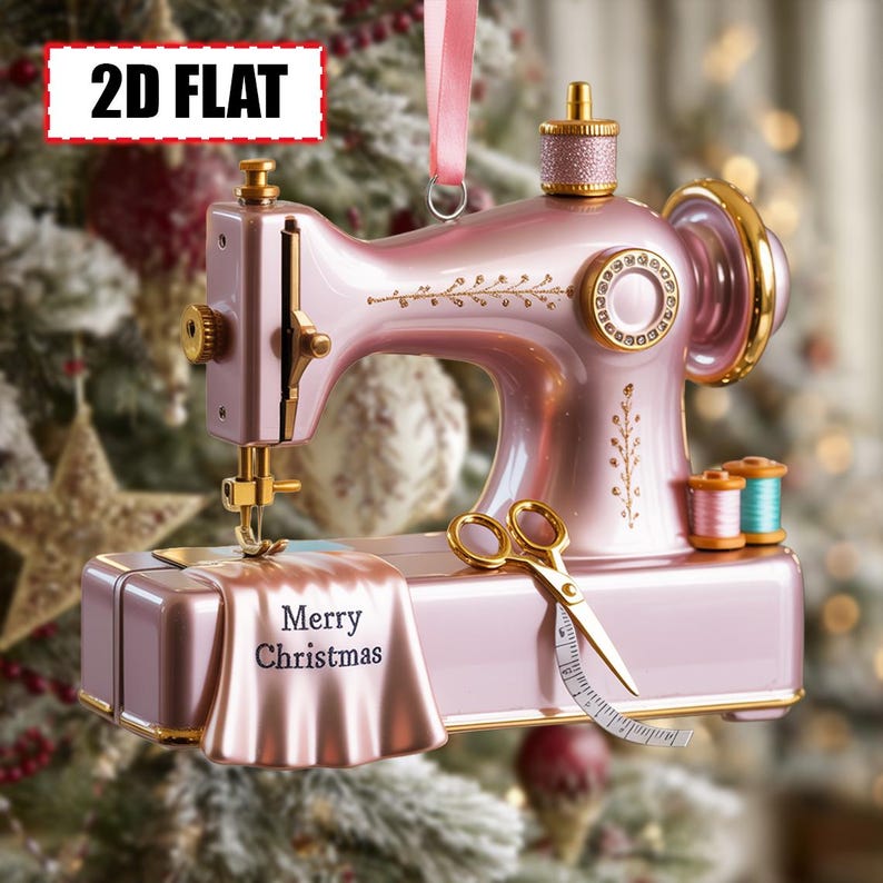 Custom Sewing Machine Christmas Ornament, Tree Hanging Decor, Flat 2D Acrylic, Gift for Seamstress Tailor Quilter Sewer, Christmas Keepsake