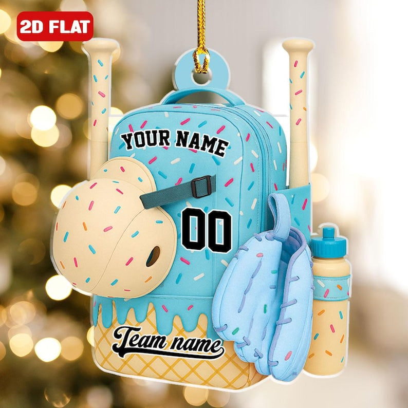 Baseball Bag Personalized Christmas Ornament Ice Cream Drip Baseball With Name Number Ornament Custom Name Baseball Team Gift Drip Sprinkles