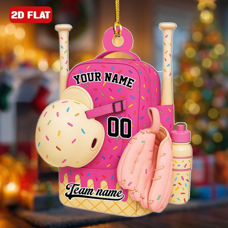 Baseball Bag Personalized Christmas Ornament Ice Cream Drip Baseball With Name Number Ornament Custom Name Baseball Team Gift Drip Sprinkles