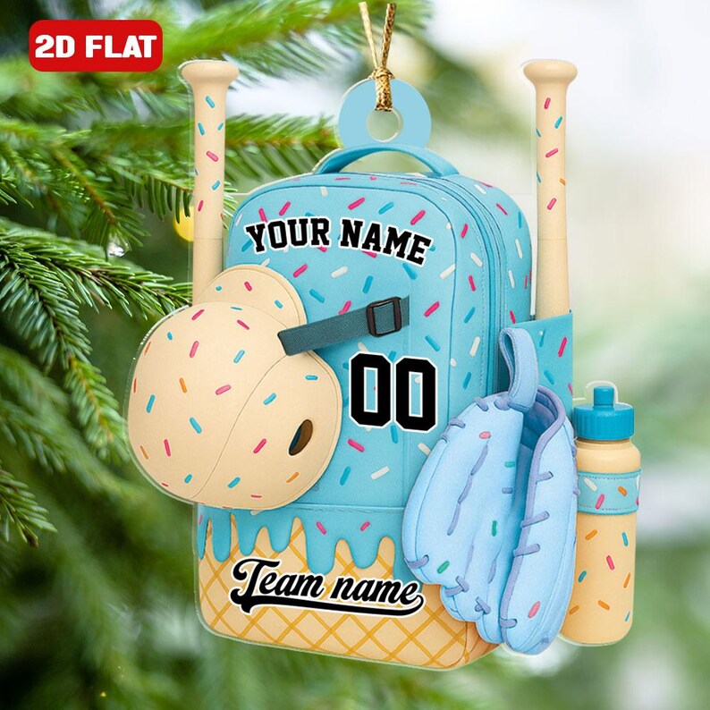 Baseball Bag Personalized Christmas Ornament Ice Cream Drip Baseball With Name Number Ornament Custom Name Baseball Team Gift Drip Sprinkles