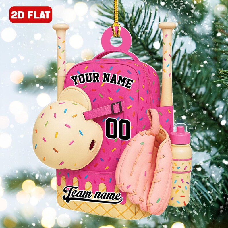 Baseball Bag Personalized Christmas Ornament Ice Cream Drip Baseball With Name Number Ornament Custom Name Baseball Team Gift Drip Sprinkles