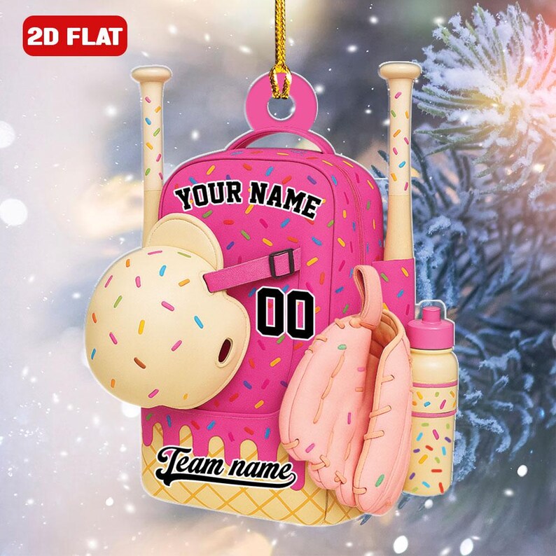 Baseball Bag Personalized Christmas Ornament Ice Cream Drip Baseball With Name Number Ornament Custom Name Baseball Team Gift Drip Sprinkles