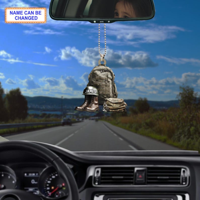 Custom Name Military Uniform Boots & Helmet V3 Christmas Ornament, Christmas Tree Hanging Decor,Flat 2D Ornament Acrylic/Wooden,Veteran Gift