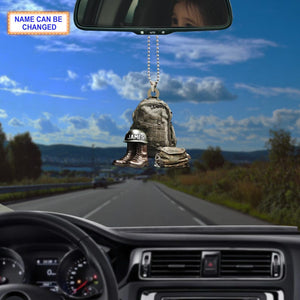 Custom Name Military Uniform Boots & Helmet V3 Christmas Ornament, Christmas Tree Hanging Decor,Flat 2D Ornament Acrylic/Wooden,Veteran Gift