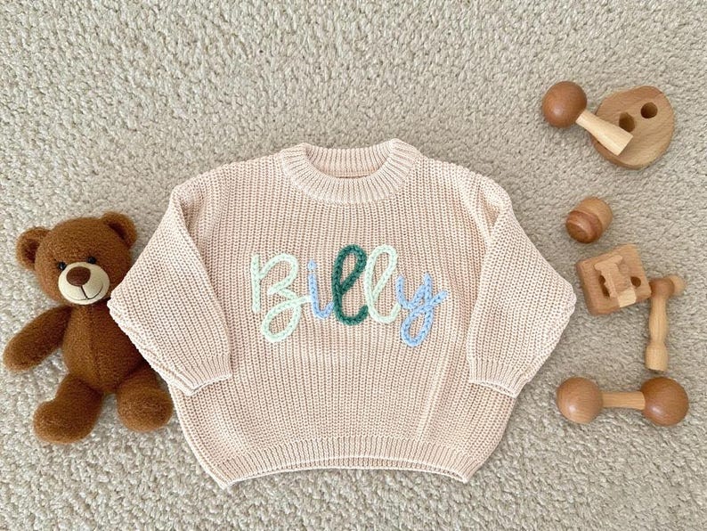 Custom Embroidered Baby Name Sweater: Personalized Knit Gift, Baby Name Sweater, Embroidered Sweater, Personalised Gifts, Baby Gifts