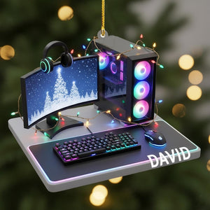 Personalized Gamer PC Ornament, Custom Gaming Computer Christmas Decoration with Name, RGB Lights Desk Setup Gift for Gamers