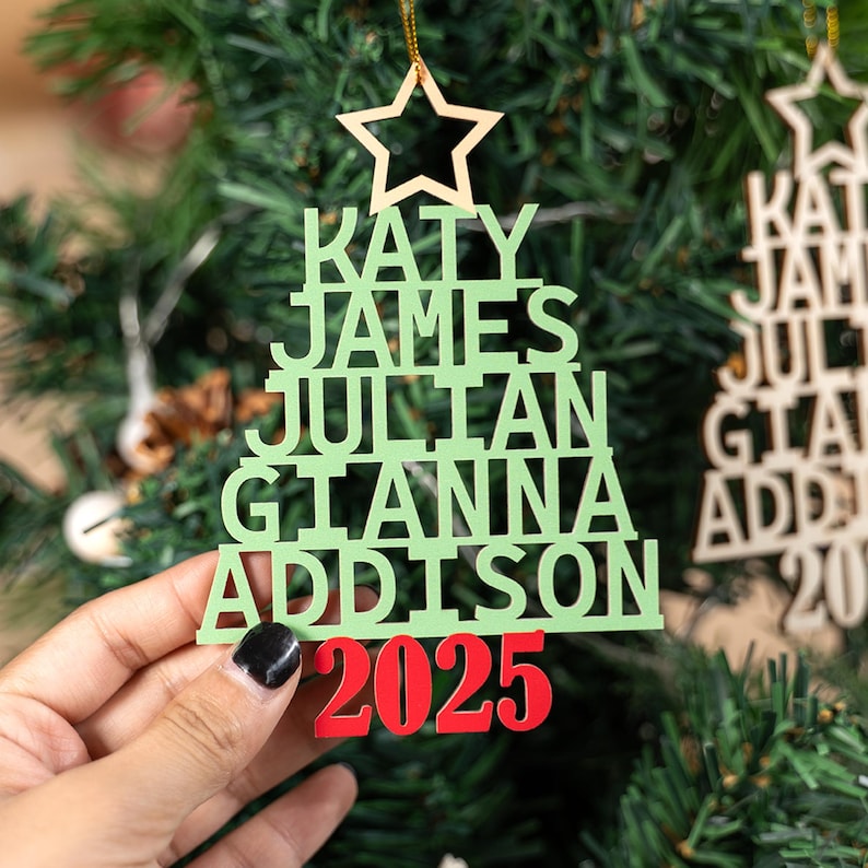 Family Christmas Ornament, Custom Christmas Tree Name Decoration, Christmas Tree Ornament with Family Names, Xmas Gift, 2025 Family Ornament