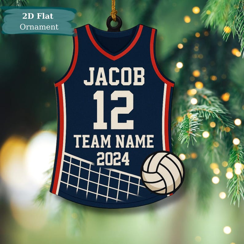 Personalized Volleyball Flat Ornament Custom Jersey, Ball & Net, Christmas Gift for Volleyball Player or Fan