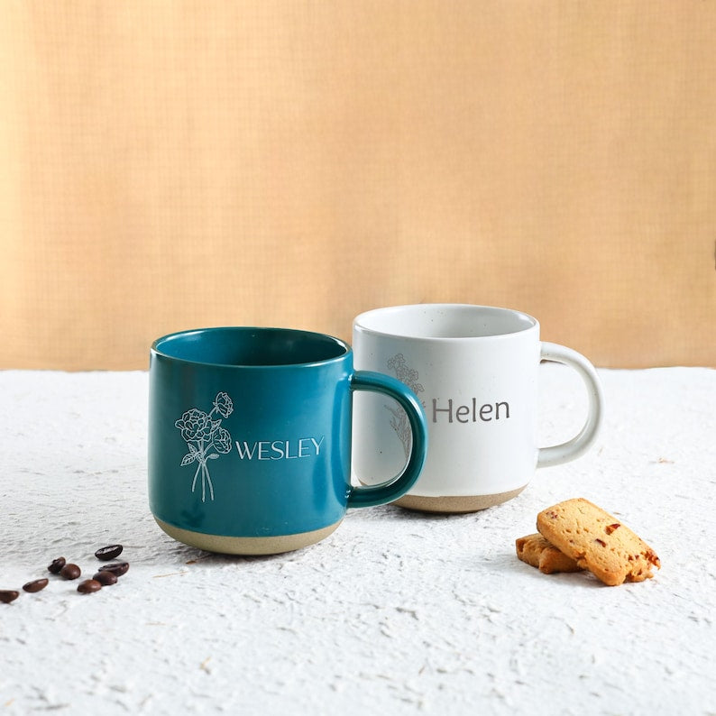 Engraved Birth Flower Coffee Mug: Personalized Floral Gift for Mom/Grandma/Her