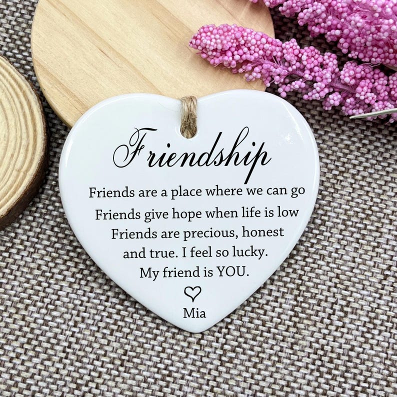 Friendship Heart Ornament | Personalized Ceramic Keepsake with Quote | Custom Gift for Best Friend or Coworker