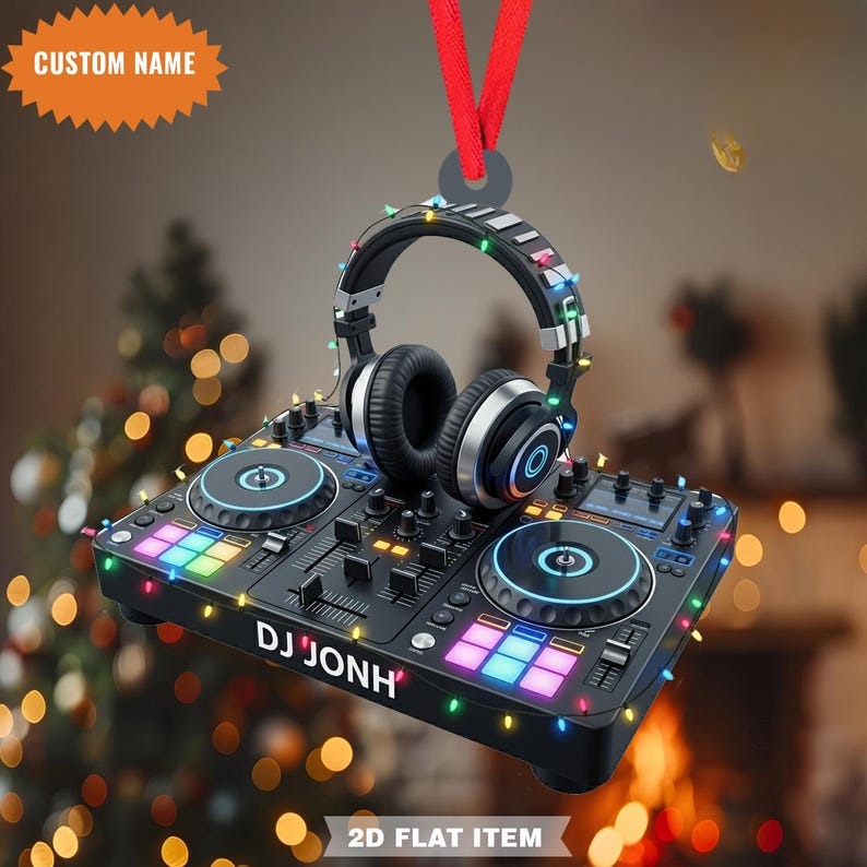 Custom Name DJ Christmas Ornament, Flat 2D Ornament, Gift For Him, Boyfriend, Music Dj Ornament, Music Lover Gift, DJ Headphones Keepsake