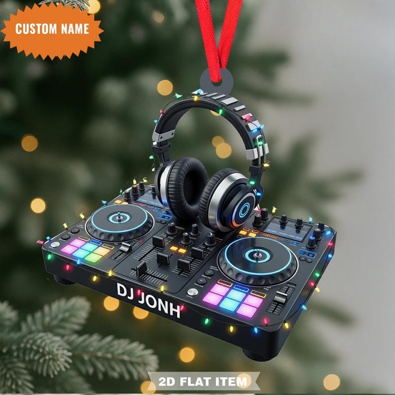 Custom Name DJ Christmas Ornament, Flat 2D Ornament, Gift For Him, Boyfriend, Music Dj Ornament, Music Lover Gift, DJ Headphones Keepsake