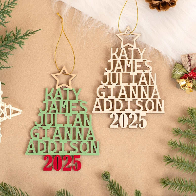 Family Christmas Ornament, Custom Christmas Tree Name Decoration, Christmas Tree Ornament with Family Names, Xmas Gift, 2025 Family Ornament