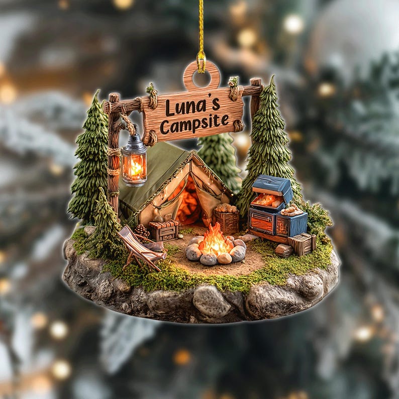 Personalized Camping Ornament 2025| Custom Campsite Christmas Decor | Unique Gift for Campers & Outdoor Lovers, 2D Flat Ornament