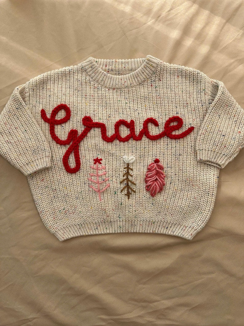 Hand Embroidered Baby Name Christmas Sweater for Baby Boys and Toddler Boys, Baby Toddler Custom Holiday Sweater, Christmas Baby Outfit